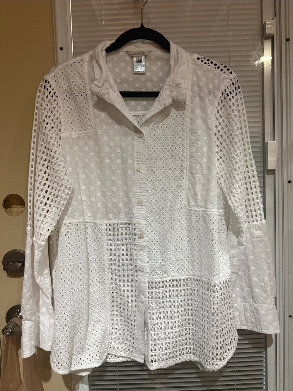 John Mark White Eyelet & Lattice Button-Down Shirt